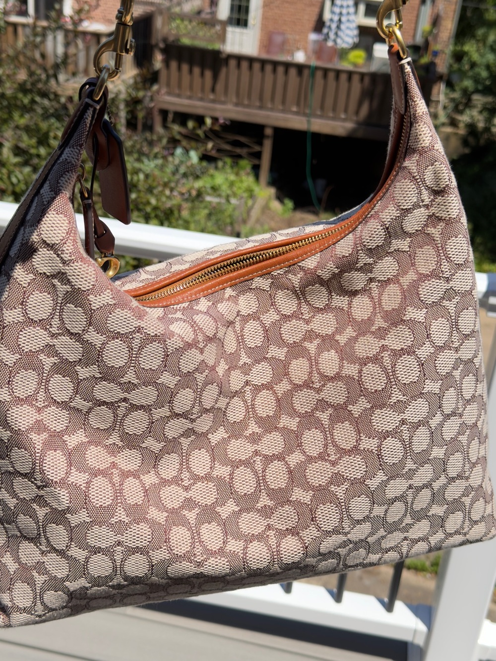 Coach Juliette 38 signature Jacquard Hobo Bag in Beige and Tan Canvas